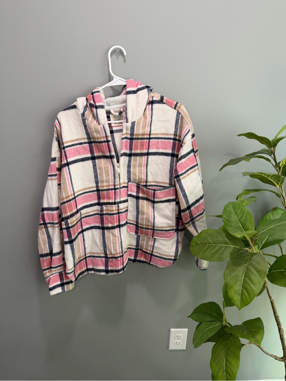 Ashley By 26 International Pink Plaid Hooded Pullover Jacket